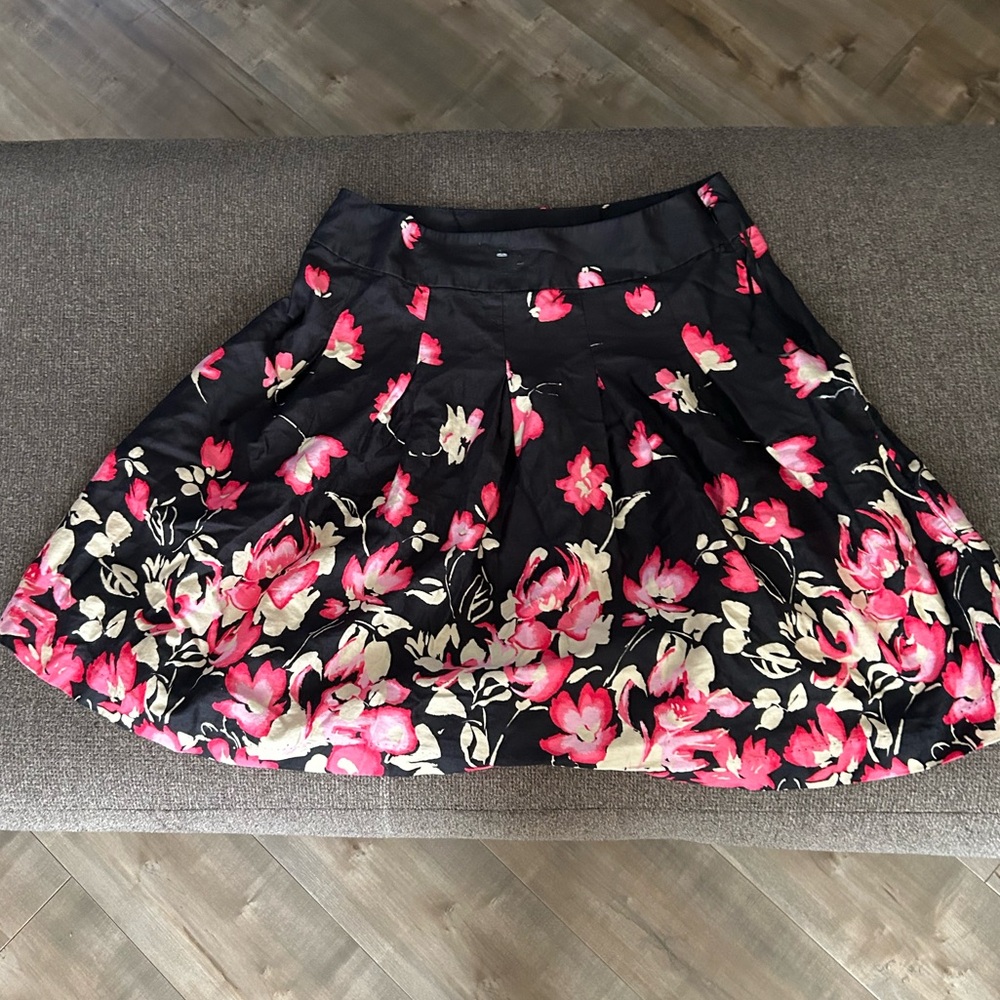 George Black and Pink Floral A-Line Skirt